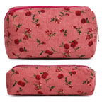 SOIDRAM Makeup Bag Floral Cosmetic Bag Cute Makeup Pouch 1Pcs Large Capacity Makeup Bags and 1Pcs Makeup Brushes Storage Bag Travel Toiletry Bag Organizer