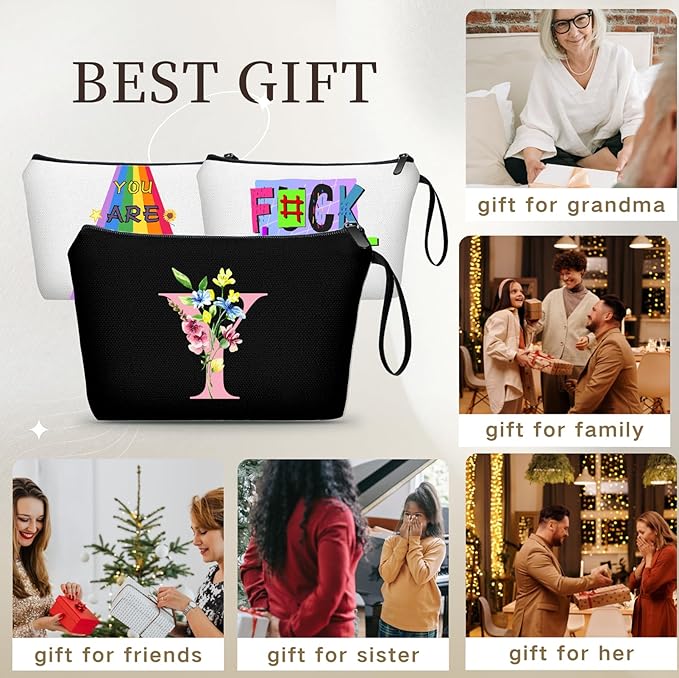 SEAMOON Women Birthday Unique Initial Funny Gifts for Teenage Girl Sister Friends Bridesmaid Personalized Travel Make up Cosmetic Bag with Mirror Valentines Mothers Day Christmas Graduation Y