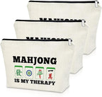 Sazuwu 3PCS Mahjong Gift Makeup Bag Cosmetic Organizers Travel Pouch Mahjong Themed Funny Gift for Players Lover Retirement Christmas Birthday Present