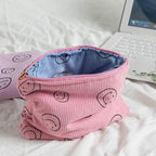 Cosmetic Bags for Women - Corduroy Cosmetic Bag Aesthetic Women Handbags Purses Smile Dots Makeup Organizer Storage Makeup Bag Girls Case Bags (Double Pink Blue)