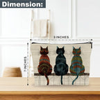 Retro Makeup Bag - Three Cute Cats - Art Drawing Theme Cosmetic Bag, Toiletry Bag, Gift For Girls, Besties, Personal Care & Accessories(Back) - A24