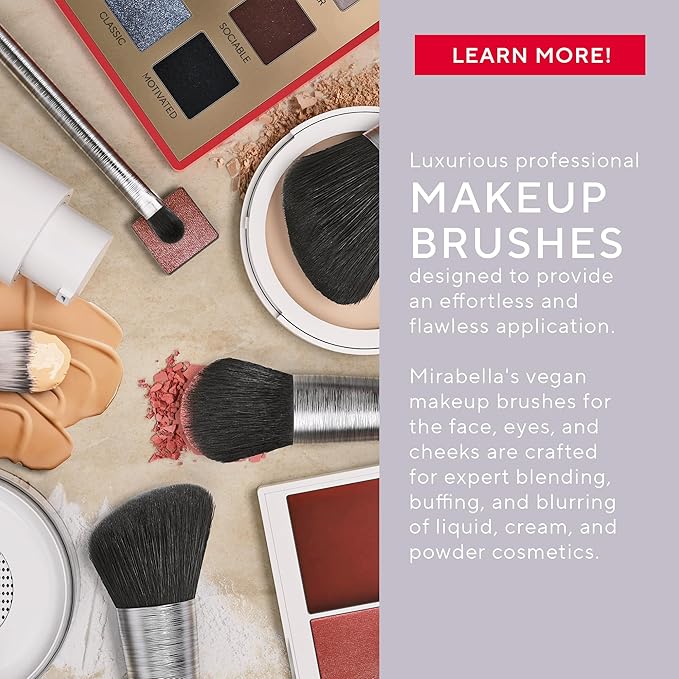 Mirabella Perfecting & Sculpting Duo Foundation Brush, Professional Makeup Brush Collection, Cruelty-Free Synthetic Bristle Brush, Hand-Sculpted Brushed Aluminum Handle Blending Brush for Makeup