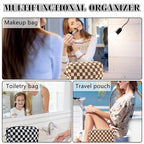ZLFSRQ 2Pcs Checkered Pencil Case Cute Pencil Pouch for Teens Checkered Makeup Bag Medium Travel Cosmetic Bag Preppy Makeup Pouch for Purse Aesthetic Zipper Toiletry Bags Organizer(Black/Brown)