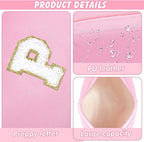 Initial Makeup Bag Personalized Preppy Travel Small Cosmetic Bag Cute PU Pink Chenille Letter Makeup Pouch for Purse Waterproof Zippered Toiletry Organizer for Women Girls Kids Friends (P)