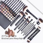 25 pcs Makeup Brush Set Holder Black Professional Kabuki Powder Concealers Eye shadows Blush Eyeliner Eyebrow Contour Eye blending Brushes (25pcs brush with box)