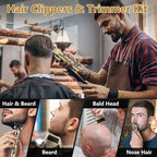 Hair Clippers for Men Professional,Beard Trimmer Hair Trimmer Kit,Cordless Clippers and Trimmers Set,Electric Razor Shavers for Men,Nose Trimmer Mens Grooming Kit for Barber,LED Display