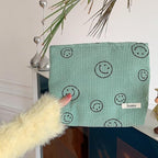 Cosmetic Bags for Women - Corduroy Cosmetic Bag Aesthetic Women Handbags Purses Smile Dots Makeup Organizer Storage Makeup Bag Girls Case Bags (A-Green)