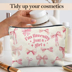 Coquette Pink Bow Makeup Bag, Preppy Bow Cosmetic Bags for Women, Girly Pink Makeup Pouch, Coquette Stuff, Trendy Preppy Bowknot Zipper Pouch