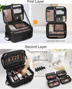 TANTO Makeup Backpack Makeup Artist Bag Professional Extra Large Cosmetic Bags Travel Train Case Storage Organizer Double-Layer Cosmetic Case with 4 Pouch and 2 Brush Bag (Black, Three)