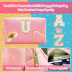 Personalized Inital Preppy Makeup Bag Set with Zipper, Monogram Waterproof Travel Cosmetic Bag for Women, Cute Preppy Patch Toiletry Bag for Traveling Outdoors, Gift Ideal for Christmas Thanksgiving