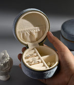 TAIMY Plush Velvet Travel Jewelry Box, Round Mini Travel Jewelry Case for Women Girls, Portable Mini Jewelry Travel Organizer Boxes for Rings Earrings Necklaces Bracelets(Ocean Blue)