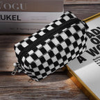 SOIDRAM Makeup Bag Checkered Cosmetic Bag Black Makeup Pouch 1Pcs Large Capacity Makeup Bags and 1Pcs Makeup Brushes Storage Bag Travel Toiletry Bag Organizer