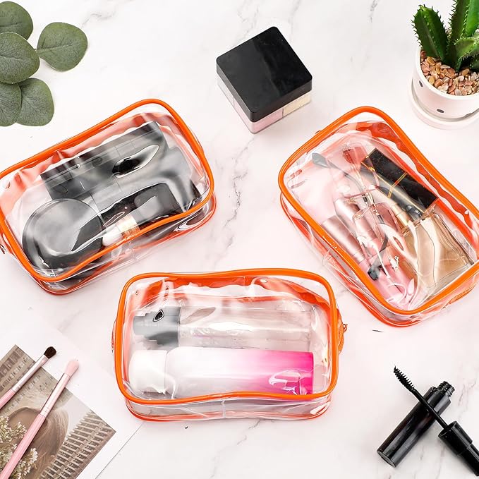 Weewooday 12 Pieces Clear Makeup Bags Cosmetic Storage Bags PVC Zipper Pouches Travel Waterproof Makeup Plastic Case for Women Organizing Toiletries Traveling Bathroom(Large,Orange)