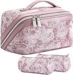 BOYATU Travel Makeup Bag for Women: Large Capacity Make up Bag with Compartments - Vegan Leather Cosmetic Bag set of 3 - Waterproof Toiletry Bag with Handle & Divider(E-1-Purple)