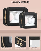 Small Clear Makeup Bag for Purse, Cute Mini Clear Cosmetic Bag Case Organizer, TSA Approved Square Small Makeup Case Pouch with Zipper, Car Travel Purse Essentials for Women (Black,S)