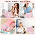 2PCS Makeup Bag with Initials, Christmas Day Gifts for Teen Girls Trendy Stuff, Personalized Cosmetic Travel Bag Pouch for Granddaughter, Cute Plush Make up Bags for Birthday - Pink U