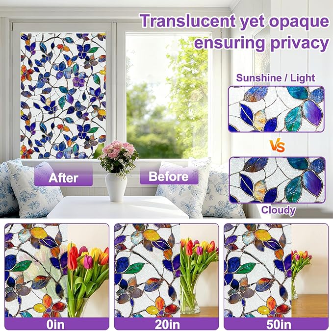 Window Privacy Film Stained Glass Window Film Frosted Window Film Window clings Non-Adhesive Reusable Decorative for Home Removable (Purple Frosted, 17.5 X 78.7 in)