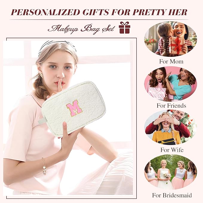 for Christmas Day Gifts, Travel Makeup Bag for Women, Initial Make Up Bag Set for 6 7 8 9 10 11 12 13 Years Old Kids Tween Girls, Large Cosmetic Skincare Bags for Birthday Gifts, White J