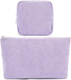 Corduroy Makeup Bag, Travel Cosmetic Bag Organizer Toiletry Bag Make Up Bags with Zipper & Compartments for Women Girls, 2PCS