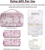 BOYATU Travel Makeup Bag for Women: Large Capacity Make up Bag with Compartments - Vegan Leather Cosmetic Bag set of 3 - Waterproof Toiletry Bag with Handle & Divider(E-1-Purple)