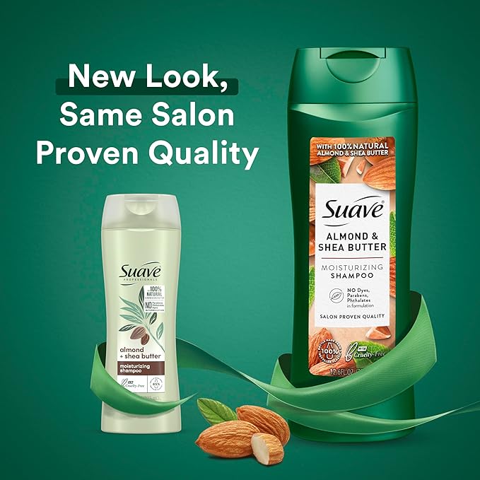 Suave Shampoo and Conditioner Set, Almond & Shea Butter - Moisturizing Shampoo & Conditioner, Dry Hair Treatment, Scented, 12.6 Oz Ea (2 Piece Set)