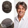 FACE MIRACLE Hair System for Men French Lace Mens Toupee Human Hair Replacement System Lace with PU Toupee for Man 6"X8" #330 3# DARK BROWN WITH 30% SYNTHETIC GREY