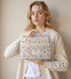 HBselect Quilted Makeup Bag, 3PCS Cotton Large Travel Makeup Bag, Cute Floral Coquette Make up Bag Cosmetic Bag Toiletry Bag for Women Girls