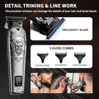Professional Cordless Mens Hair Clippers & Beard Trimmer and Electric Shavers Kits & Sets,Metal Hair Clippers Cutting Grooming Kit with Long Battery Life for Family Barber Use (Gray)