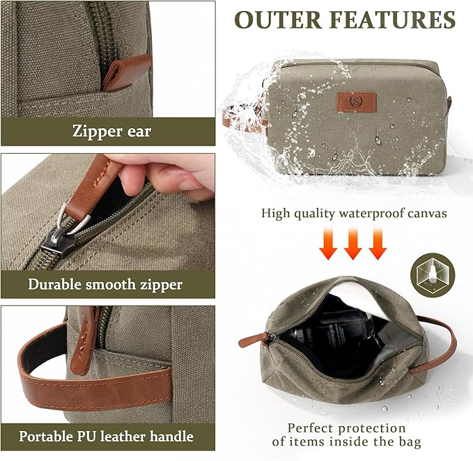 Janhavi Shaving Bag for Men Travel Waterproof, Engraved Initials & Wheat Ear, Make Up Bag,Groomsmen Gifts, Mens Toiletry Travel Bag, Men's Accessories Organizer, Gifts for Him(Olive Green L)