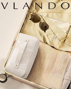 Vlando Makeup Bag,Large Capacity Toiletry Bag for Women Waterproof Portable Make up Pouch PU Leather Open Flat Cosmetic Bag(Cream White)