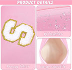 Patch Makeup Bag Travel Small Cosmetic Bag Pink PU Makeup Pouch Zippered Personalized Preppy Initial Skin Care Stuff Bag for Women Birthday Gift Teen Girl Gifts Trendy Stuff(S)