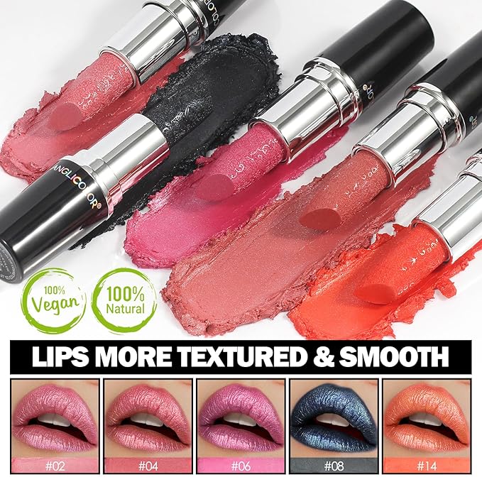 Anglicolor Glitter Coral Lipstick,High Impact Lipcolor,Lightweight Hydrating Formula Smooth and Non-Sticky,Metallic Orange Lipstick For Women,Full-Coverage Lip Color(14 SUNRISE AT SEA, 4g)