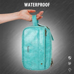 Travel Toiletry Bag for Men, Large Hanging Toiletries Organizer Bags for Women, Cruise Ship Essentials, Water-resistant Shaving Case, PU Leather Makeup Accessories, Cosmetic Dopp Kit, Lake Blue