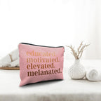 Nogrit African American Gifts,Black Women Gifts,Educated Motivated Elevated Melanated,Black Women Makeup Bag Cosmetic Bag, Melanin Makeup Travel Toiletry Bag,gifts for African American women/pink