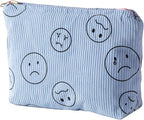 Cosmetic Bags for Women - Corduroy Cosmetic Bag Aesthetic Women Handbags Purses Smile Dots Makeup Organizer Storage Makeup Bag Girls Case Bags (Double Pink Blue)
