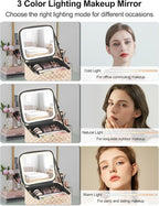 Chomeiu Makeup Bag with LED Mirror, Travel Makeup Case for Women and Makeup Artists Cosmetic Organizer Large Make Up Bags with Light Up Mirror, 3 Color Lights, Adjustable Dividers, Light Checkerboard