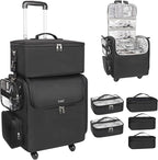 Relavel Rolling Makeup Train Case with Large Makeup Case, Hairstylist Traveling Bags with 5 Small Clear Bags, Cosmetology Case on Wheels, Hair Tools and Cosmetics Storage Organizer Trolley Suitcase