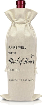 AWSICE Wedding Wine Bottle Bag - Maid of Honor Proposal Gifts - Pairs Well with Wedding Gift Bags - Engagement Present for Bridesmaid - Bridal Planning Shower Decorations-A08