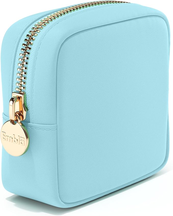 Embla Makeup Bag Travel Cosmetics Pouch and Toiletry Bag, Nylon Zipper Pouch Purse, Cute Make Up Organizer Storage Tote for Women Girls, Travel Skincare Case, Small Makeup Bags, Cotton Candy