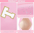Initial Preppy Makeup Bag for Women Teen Girls Travel Small Cosmetic Bag Cute Pink Personalized Preppy Makeup Pouch Zippered Toiletry Bag Organizer PU Leather Aesthetic Makeup Bag（T）