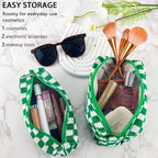 2Pcs Checkered Pencil Case Cute Pencil Pouch for Teens Checkered Makeup Bag Travel Cosmetic Bag Set Cute Makeup Pouch for Purse Portable Zippered Skincare Bags Preppy Toiletry Bags Organizer(Green)