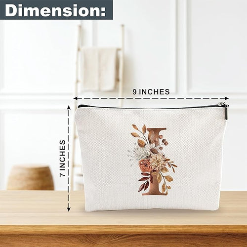 A-Z Boho Personalized Cosmetic Bag-Floral Cotton Letter Makeup Bag With Zipper-Artistic Cosmetic Bag For Travel-Bride,Birthday Gift For Women Daughter Friends-Women Makeup Organizer-A09