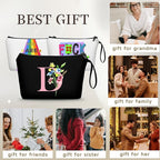SEAMOON Women Birthday Unique Initial Funny Gifts for Teenage Girl Sister Friends Bridesmaid Personalized Travel Make up Cosmetic Bag with Mirror Valentines Mothers Day Christmas Graduation D