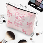 Bible Makeup Bag for Women, Christian Gifts for Women, Prayer Bible Supplies, Cute Aesthetic Coquette Pink Bow Cosmetic Bag Pouch