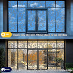 One Way Privacy Film, Window Tint for Home,Daytime Reflective, Anti UV Static Cling Sliding Door Coverings No Glue Garage Solar Paper (Black - Silver-Leaves, 35.4X 78.7 in)