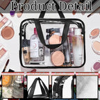 4 Packs Large Clear Comestic Bag, Waterproof Clear Makeup Toiletry Organizer Pouch, Reusable PVC Plastic Storage Bags with Zipper for Travel (4, Black)