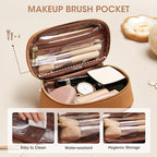 Kattee Makeup Bag for Women, Leather Cosmetic Bag, Working Makeup Bags for Ladies with Handles, Portable Travel Toiletry Bag, Brown