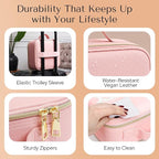 Makeup Bag with LED Mirror – Travel Cosmetic Organizer with Lighted Mirror, Adjustable Dividers & Brush Holder Storage – Portable PU Leather Makeup Case for Women & Girls - Pink
