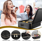 15''X11'' Makeup Bag with Removeable Lighted Mirror, Travel Makeup Case with 3 Color Lights Dimmable Brightness, Large Capacity Cosmetic Organizer Case with Detachable Dividers & Shoulder Strap