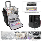 Large Makeup Train Case with Makeup Travel Bag and 4 Clear Makeup Bags for Hairstylist, Hairdresser Bag with Detachable Pouch,Heat Insulation Anti-scalding for Hairdressing Organizer Big wheels